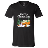 Funny Camping Happy Camper Christmas Love Camping Cute Gift V-Neck T-Shirt