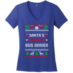 Funny Christmas Holiday Festive SantaS Favorite Bus Driver Gift Women's V-Neck T-Shirt