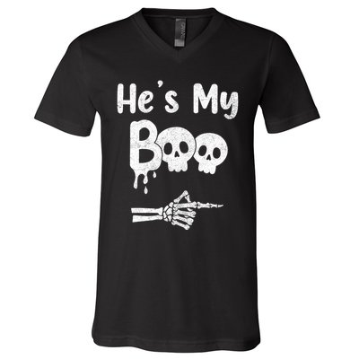 Funny Couples Halloween Matching Costumes HeS My Boo V-Neck T-Shirt