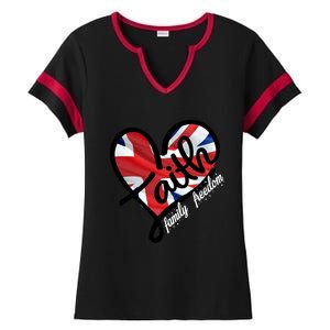 Faith Christian Heart British Flag Family Freedom Gift Ladies Halftime Notch Neck Tee