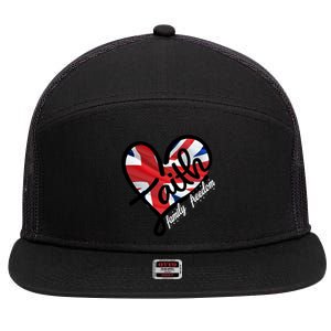 Faith Christian Heart British Flag Family Freedom Gift 7 Panel Mesh Trucker Snapback Hat