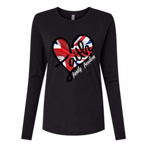 Faith Christian Heart British Flag Family Freedom Gift Womens Cotton Relaxed Long Sleeve T-Shirt