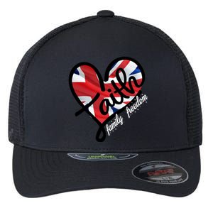 Faith Christian Heart British Flag Family Freedom Gift Flexfit Unipanel Trucker Cap