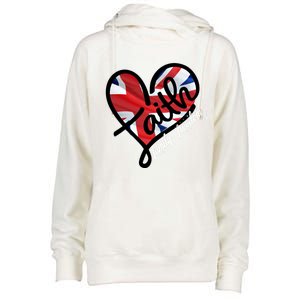 Faith Christian Heart British Flag Family Freedom Gift Womens Funnel Neck Pullover Hood