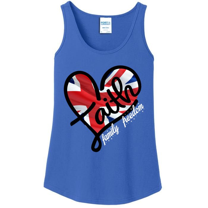 Faith Christian Heart British Flag Family Freedom Gift Ladies Essential Tank