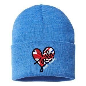 Faith Christian Heart British Flag Family Freedom Gift Sustainable Knit Beanie