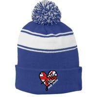 Faith Christian Heart British Flag Family Freedom Gift Stripe Pom Pom Beanie