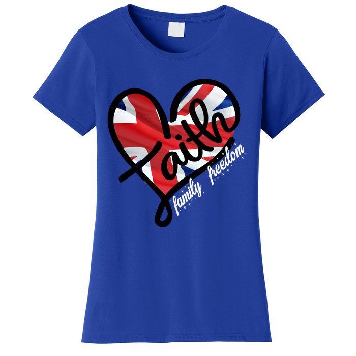 Faith Christian Heart British Flag Family Freedom Gift Women's T-Shirt