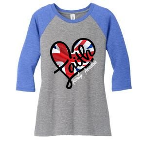 Faith Christian Heart British Flag Family Freedom Gift Women's Tri-Blend 3/4-Sleeve Raglan Shirt