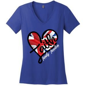 Faith Christian Heart British Flag Family Freedom Gift Women's V-Neck T-Shirt