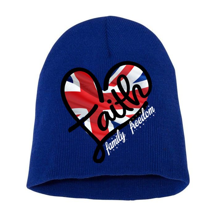 Faith Christian Heart British Flag Family Freedom Gift Short Acrylic Beanie