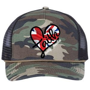 Faith Christian Heart British Flag Family Freedom Gift Retro Rope Trucker Hat Cap