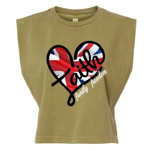 Faith Christian Heart British Flag Family Freedom Gift Garment-Dyed Women's Muscle Tee