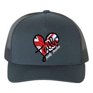 Faith Christian Heart British Flag Family Freedom Gift Yupoong Adult 5-Panel Trucker Hat