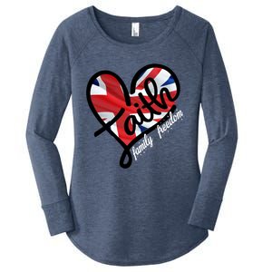 Faith Christian Heart British Flag Family Freedom Gift Women's Perfect Tri Tunic Long Sleeve Shirt