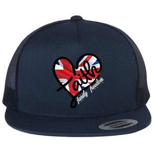 Faith Christian Heart British Flag Family Freedom Gift Flat Bill Trucker Hat