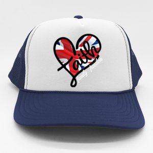 Faith Christian Heart British Flag Family Freedom Gift Trucker Hat