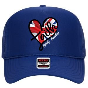 Faith Christian Heart British Flag Family Freedom Gift High Crown Mesh Back Trucker Hat