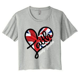 Faith Christian Heart British Flag Family Freedom Gift Women's Crop Top Tee