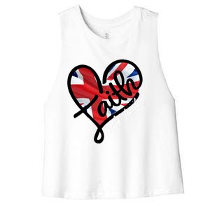 Faith Christian Heart British Flag Family Freedom Gift Women's Racerback Cropped Tank