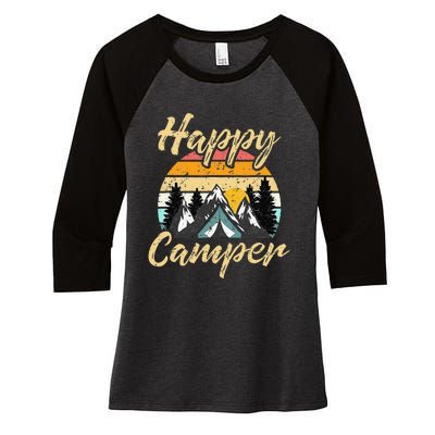 Funny Camping Hiking Lover Present Happy Camper Women's Tri-Blend 3/4-Sleeve Raglan Shirt