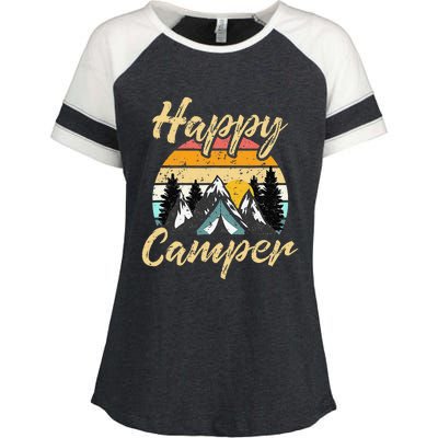 Funny Camping Hiking Lover Present Happy Camper Enza Ladies Jersey Colorblock Tee