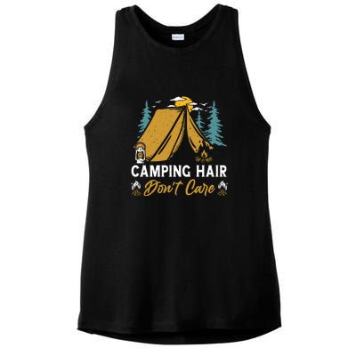 Funny Camp Hair Dont Care Gift Camping Outdoor Gift Ladies PosiCharge Tri-Blend Wicking Tank