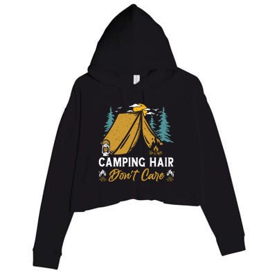 Funny Camp Hair Dont Care Gift Camping Outdoor Gift Crop Fleece Hoodie