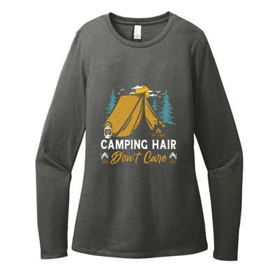 Funny Camp Hair Dont Care Gift Camping Outdoor Gift Womens CVC Long Sleeve Shirt