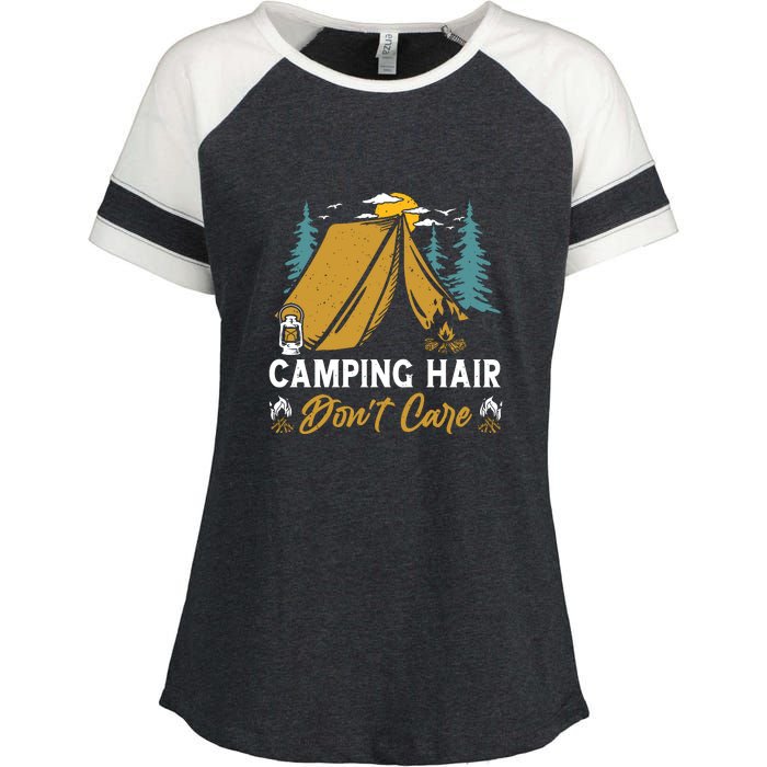 Funny Camp Hair Dont Care Gift Camping Outdoor Gift Enza Ladies Jersey Colorblock Tee