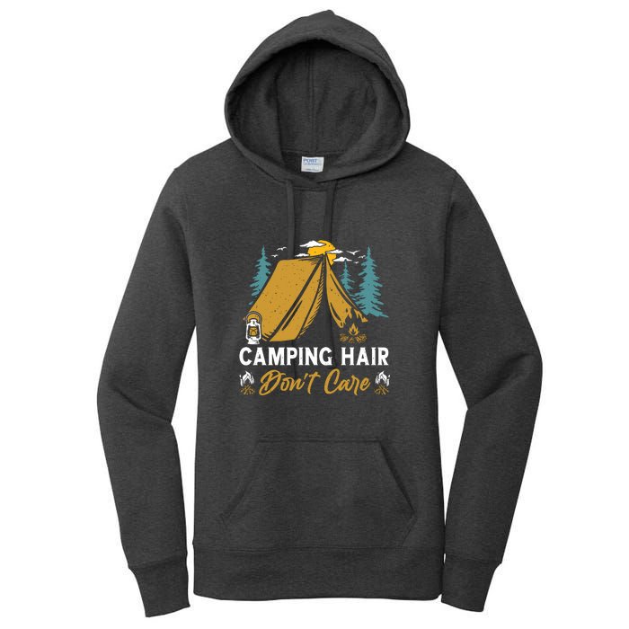 Funny Camp Hair Dont Care Gift Camping Outdoor Gift Women's Pullover Hoodie