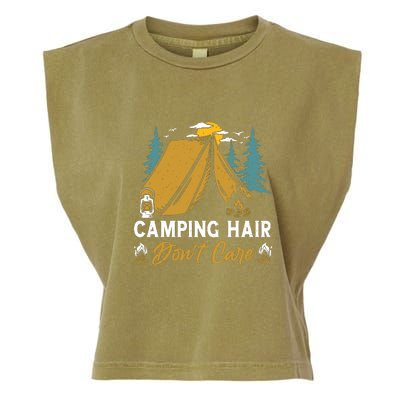 Funny Camp Hair Dont Care Gift Camping Outdoor Gift Garment-Dyed Women's Muscle Tee