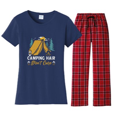 Funny Camp Hair Dont Care Gift Camping Outdoor Gift Women's Flannel Pajama Set