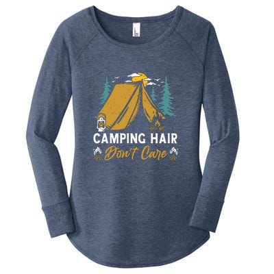 Funny Camp Hair Dont Care Gift Camping Outdoor Gift Women's Perfect Tri Tunic Long Sleeve Shirt