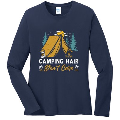 Funny Camp Hair Dont Care Gift Camping Outdoor Gift Ladies Long Sleeve Shirt