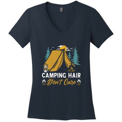 Funny Camp Hair Dont Care Gift Camping Outdoor Gift Women's V-Neck T-Shirt