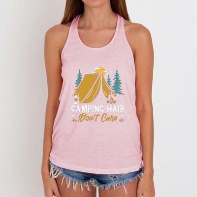 Funny Camp Hair Dont Care Gift Camping Outdoor Gift Women's Knotted Racerback Tank