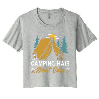 Funny Camp Hair Dont Care Gift Camping Outdoor Gift Women's Crop Top Tee