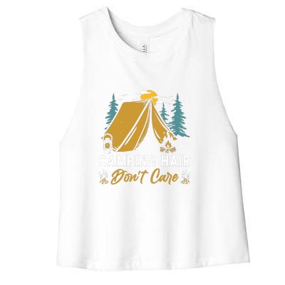 Funny Camp Hair Dont Care Gift Camping Outdoor Gift Women's Racerback Cropped Tank