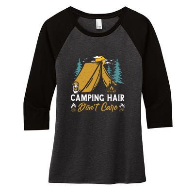 Funny Camp Hair Dont Care Gift Camping Outdoor Gift Women's Tri-Blend 3/4-Sleeve Raglan Shirt