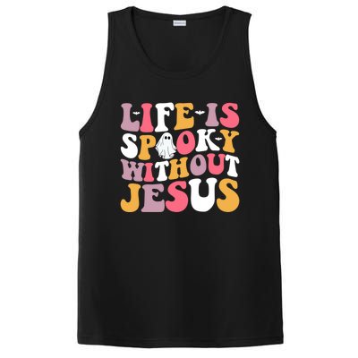 Funny Christian Halloween Ghost Life Is Spooky Without Jesus Cute Gift PosiCharge Competitor Tank