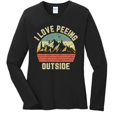 Funny Camping Hiking Outdoors I Love Peeing Outside Ladies Long Sleeve Shirt