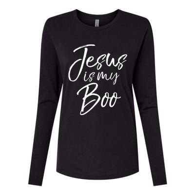 Funny Christian Halloween Ghost Pun Joke Jesus Is My Boo Gift Womens Cotton Relaxed Long Sleeve T-Shirt