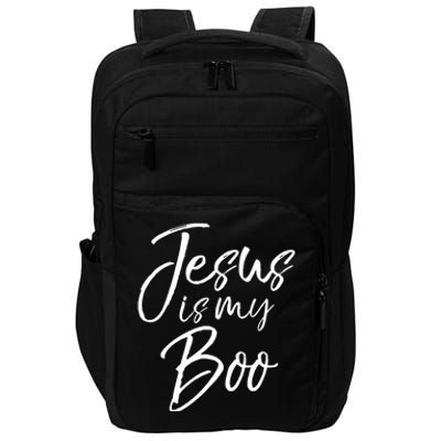 Funny Christian Halloween Ghost Pun Joke Jesus Is My Boo Gift Impact Tech Backpack