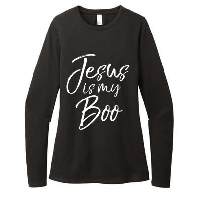 Funny Christian Halloween Ghost Pun Joke Jesus Is My Boo Gift Womens CVC Long Sleeve Shirt