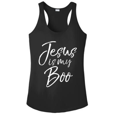 Funny Christian Halloween Ghost Pun Joke Jesus Is My Boo Gift Ladies PosiCharge Competitor Racerback Tank