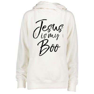 Funny Christian Halloween Ghost Pun Joke Jesus Is My Boo Gift Womens Funnel Neck Pullover Hood