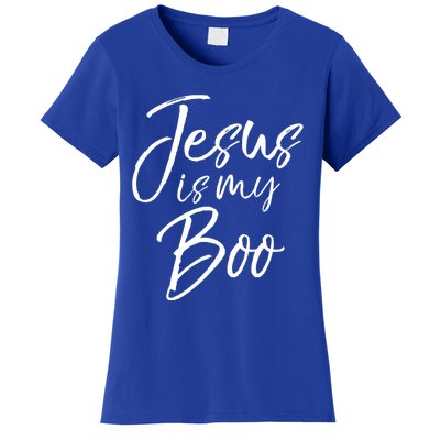 Funny Christian Halloween Ghost Pun Joke Jesus Is My Boo Gift Women's T-Shirt