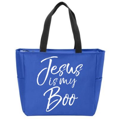 Funny Christian Halloween Ghost Pun Joke Jesus Is My Boo Gift Zip Tote Bag