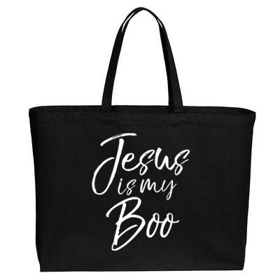 Funny Christian Halloween Ghost Pun Joke Jesus Is My Boo Gift Cotton Canvas Jumbo Tote